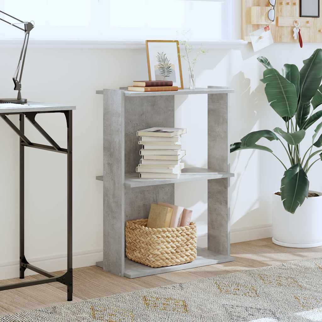 Bookcase 3-Tier Concrete Grey 60x30x80 cm Engineered Wood